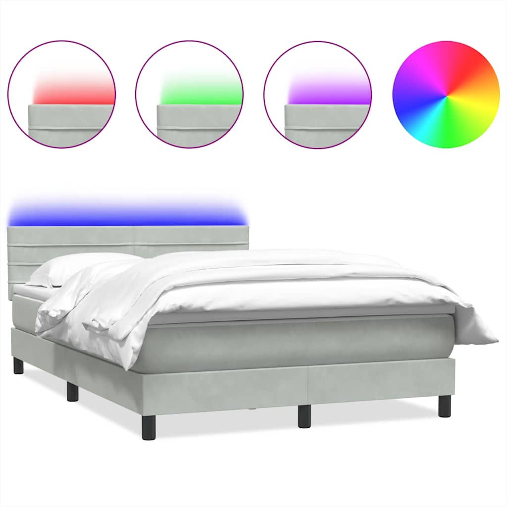 Boxspring met matras en LED fluweel lichtgrijs 140x220 cm – afbeelding 2