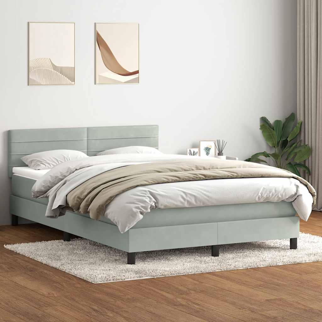 Boxspring met matras en LED fluweel lichtgrijs 140x220 cm – afbeelding 4