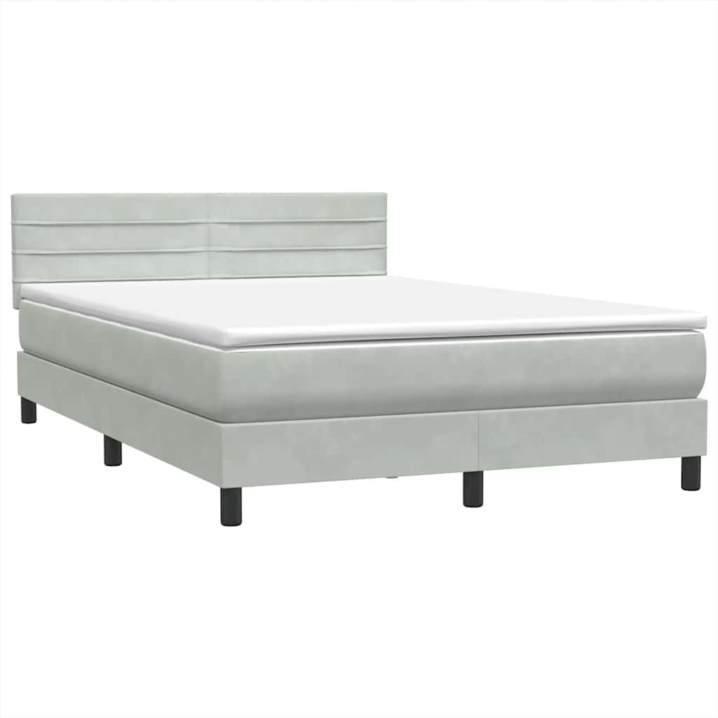 Boxspring met matras en LED fluweel lichtgrijs 140x220 cm – afbeelding 5