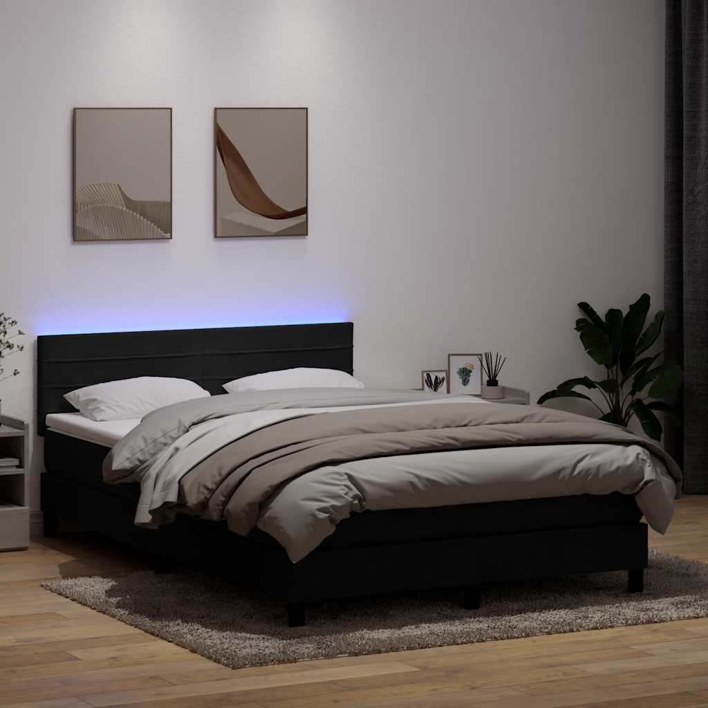 Boxspring met matras en LED fluweel zwart 140x220 cm – afbeelding 1