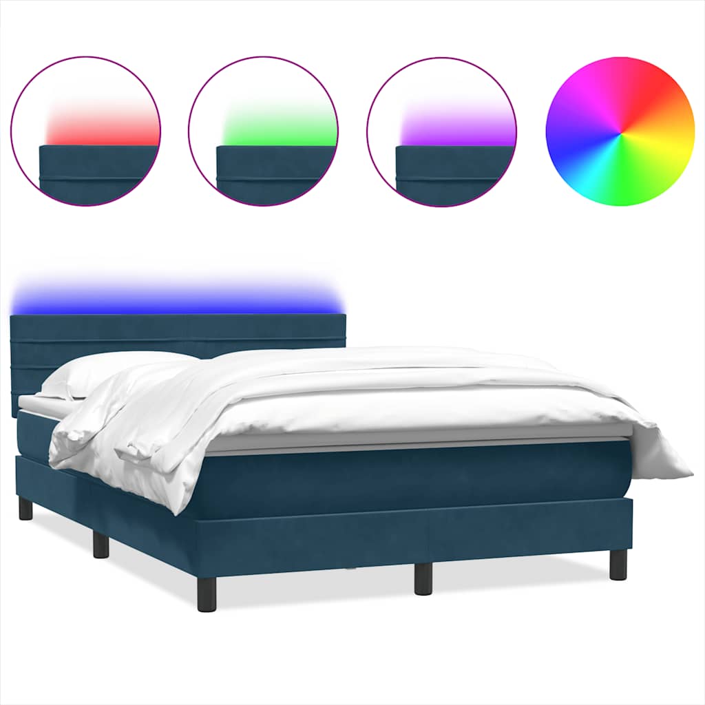 Boxspring met matras en LED fluweel donkerblauw 140x220 cm – afbeelding 2