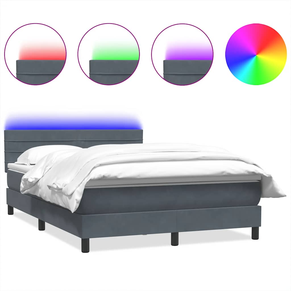 Boxspring met matras en LED fluweel donkergrijs 160x220 cm – afbeelding 2
