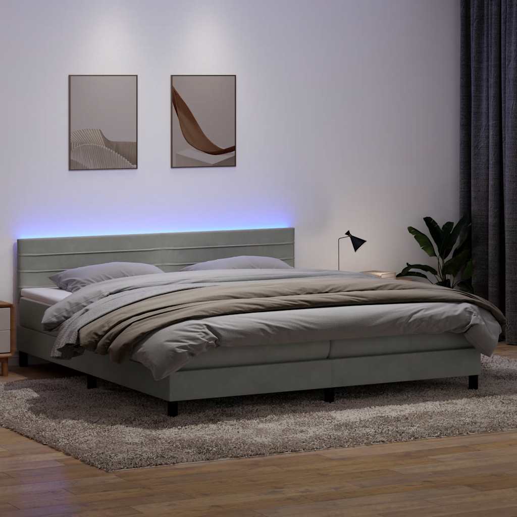 Boxspring met matras en LED fluweel lichtgrijs 180x220 cm – afbeelding 1