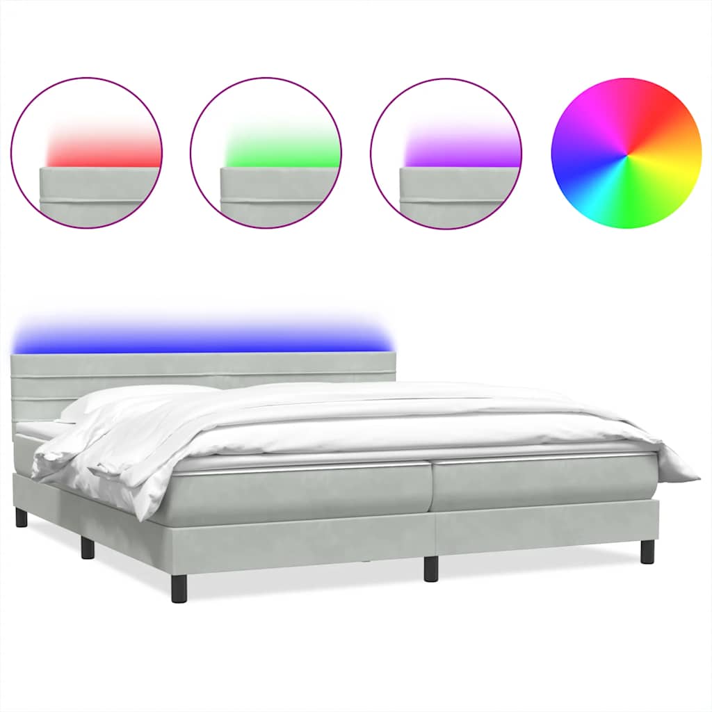 Boxspring met matras en LED fluweel lichtgrijs 180x220 cm – afbeelding 2