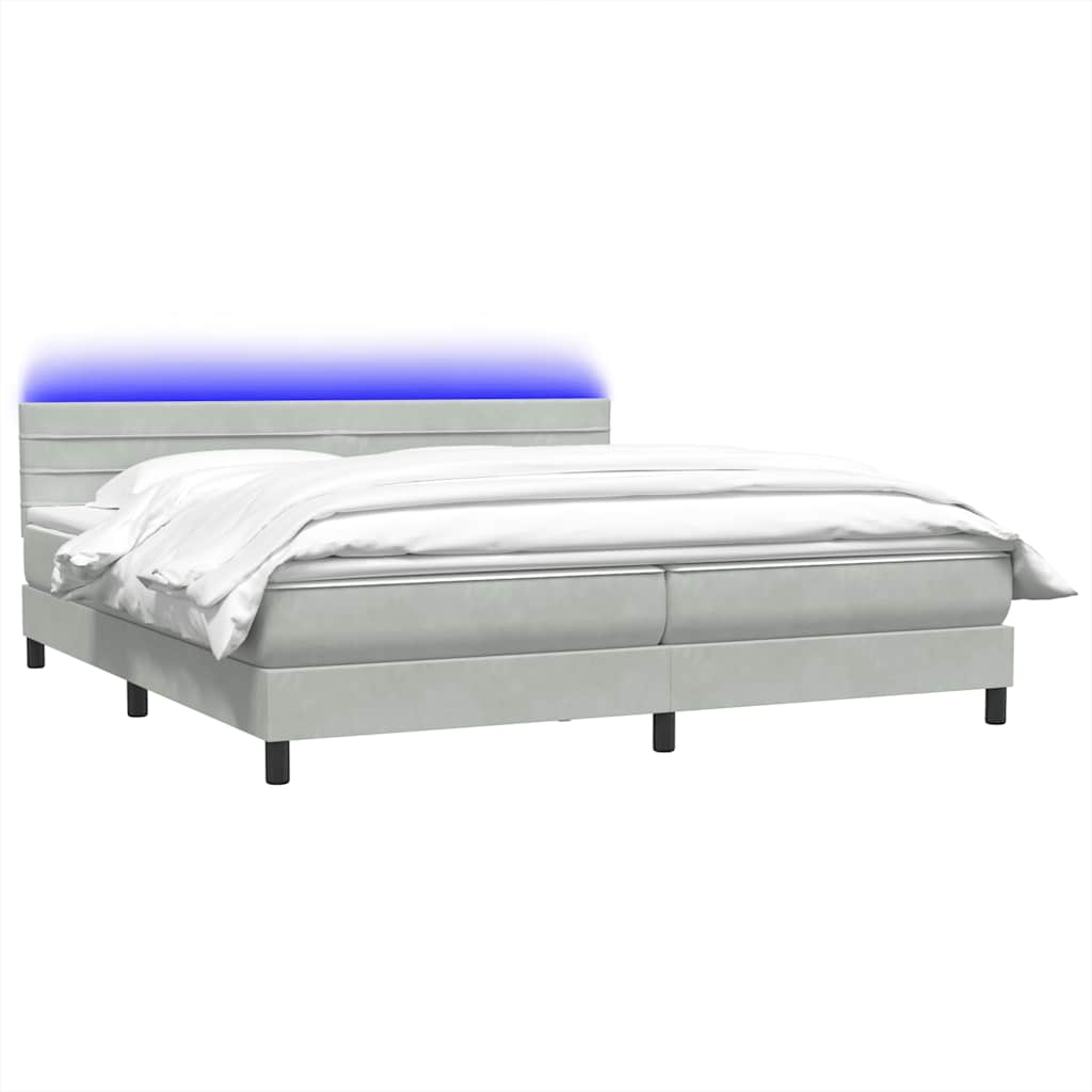 Boxspring met matras en LED fluweel lichtgrijs 180x220 cm – afbeelding 3