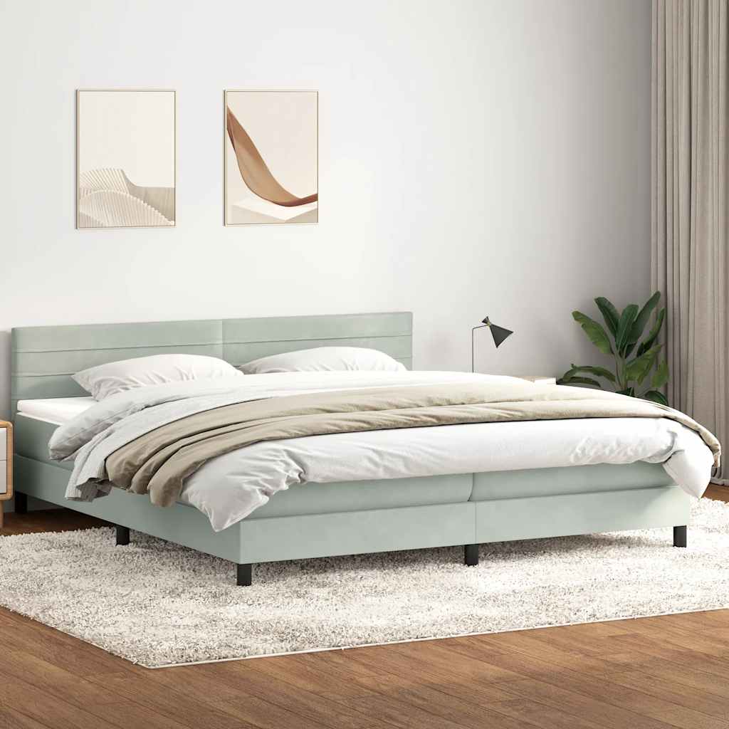 Boxspring met matras en LED fluweel lichtgrijs 180x220 cm – afbeelding 4