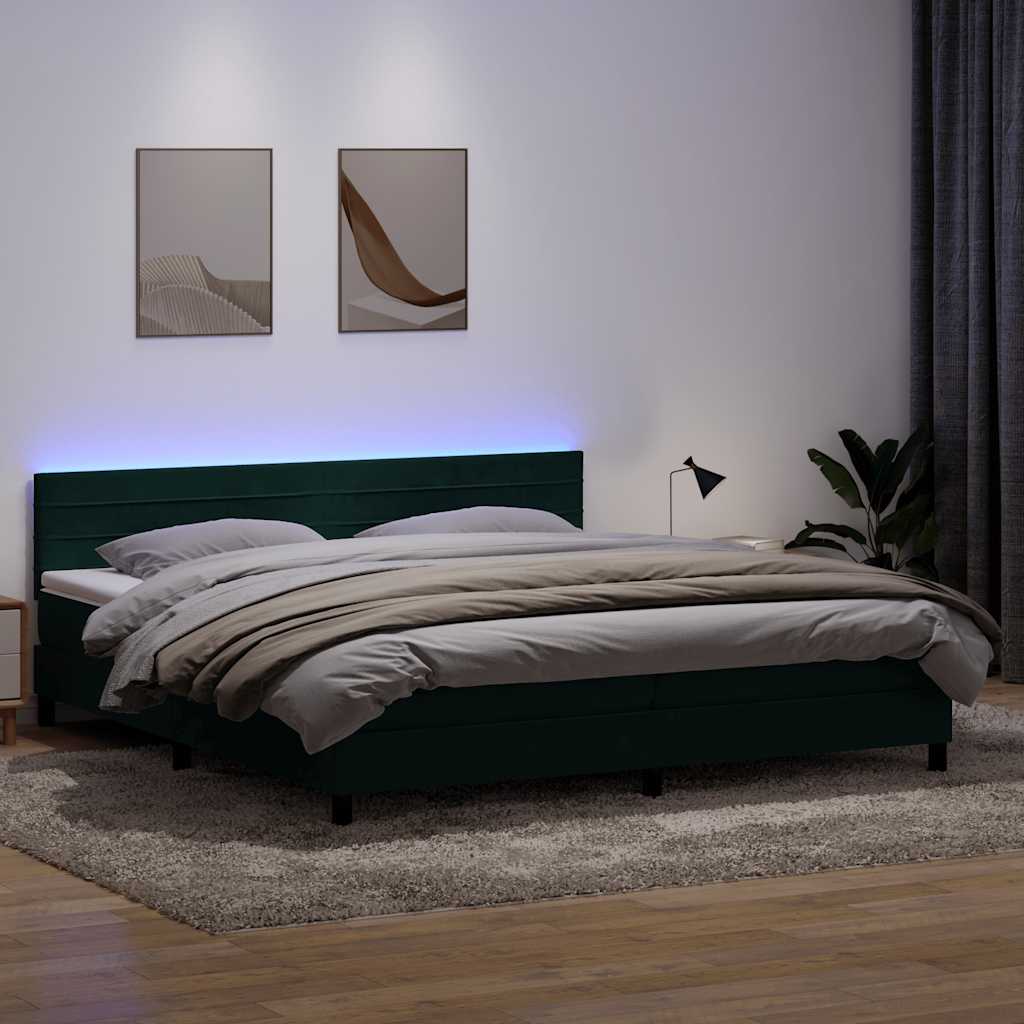 Boxspring met matras en LED fluweel donkergroen 180x220 cm – afbeelding 1
