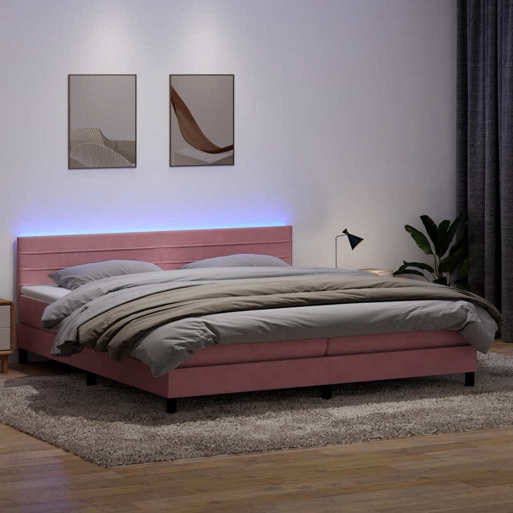 Boxspring met matras en LED fluweel roze 180x220 cm – afbeelding 1