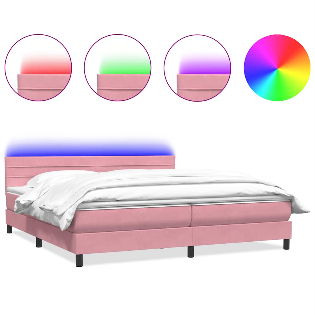 Boxspring met matras en LED fluweel roze 180x220 cm – afbeelding 2