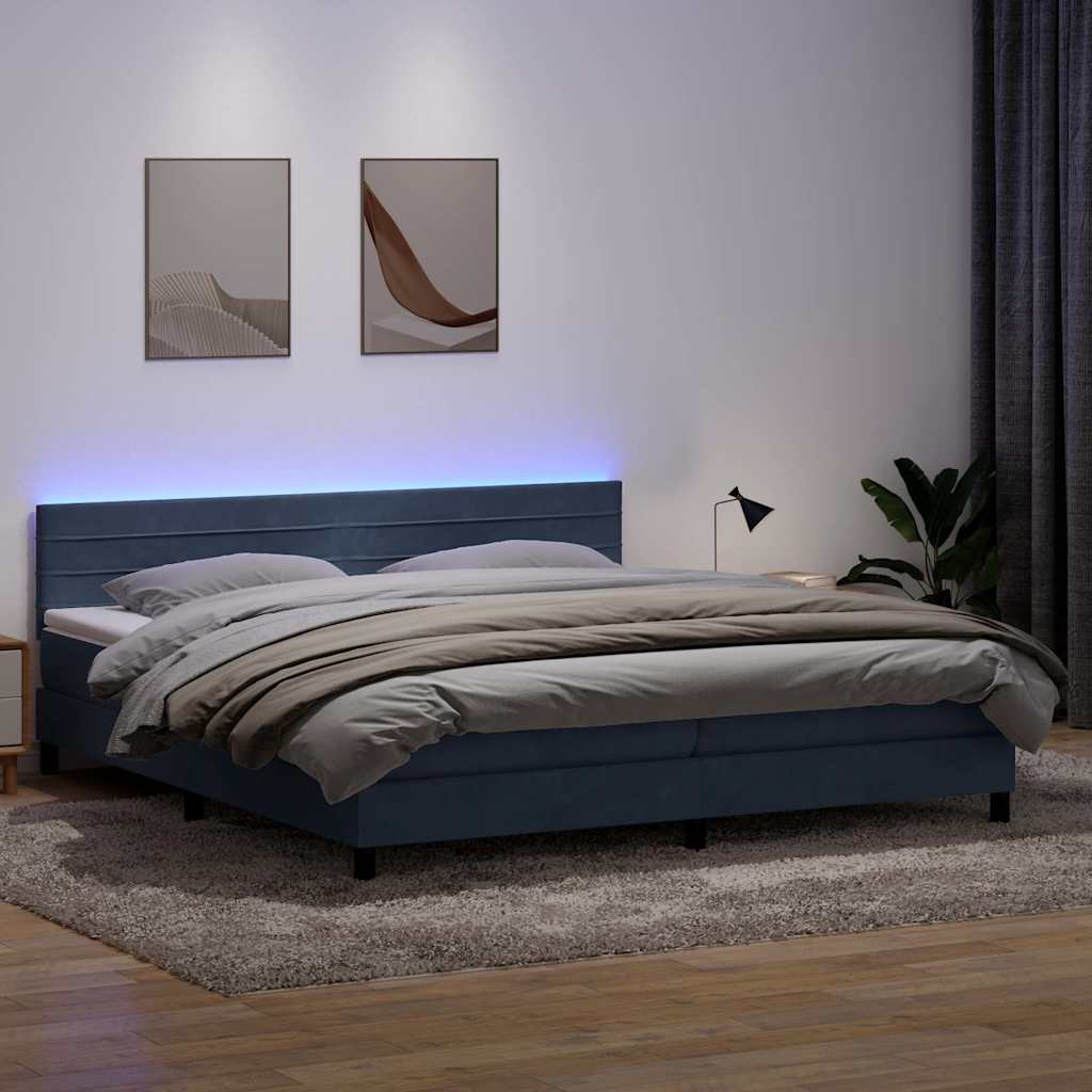 Boxspring met matras en LED fluweel donkergrijs 200x220 cm – afbeelding 1