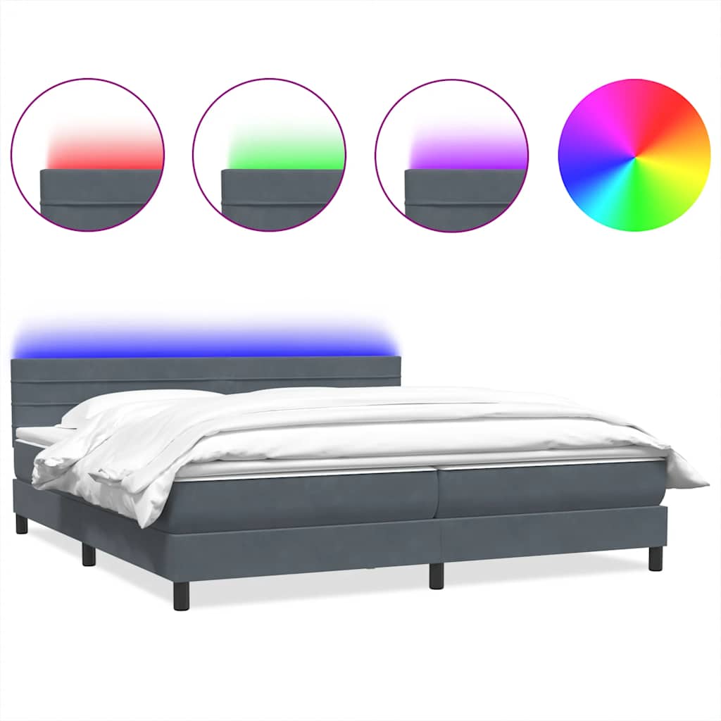 Boxspring met matras en LED fluweel donkergrijs 200x220 cm – afbeelding 2
