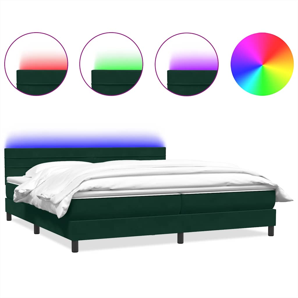 Boxspring met matras en LED fluweel donkergroen 200x220 cm – afbeelding 2