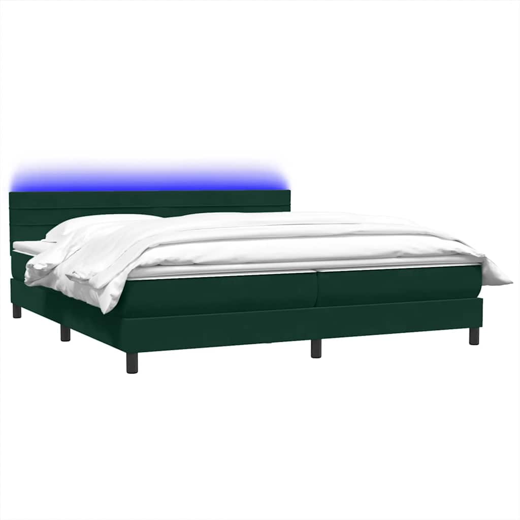 Boxspring met matras en LED fluweel donkergroen 200x220 cm – afbeelding 3