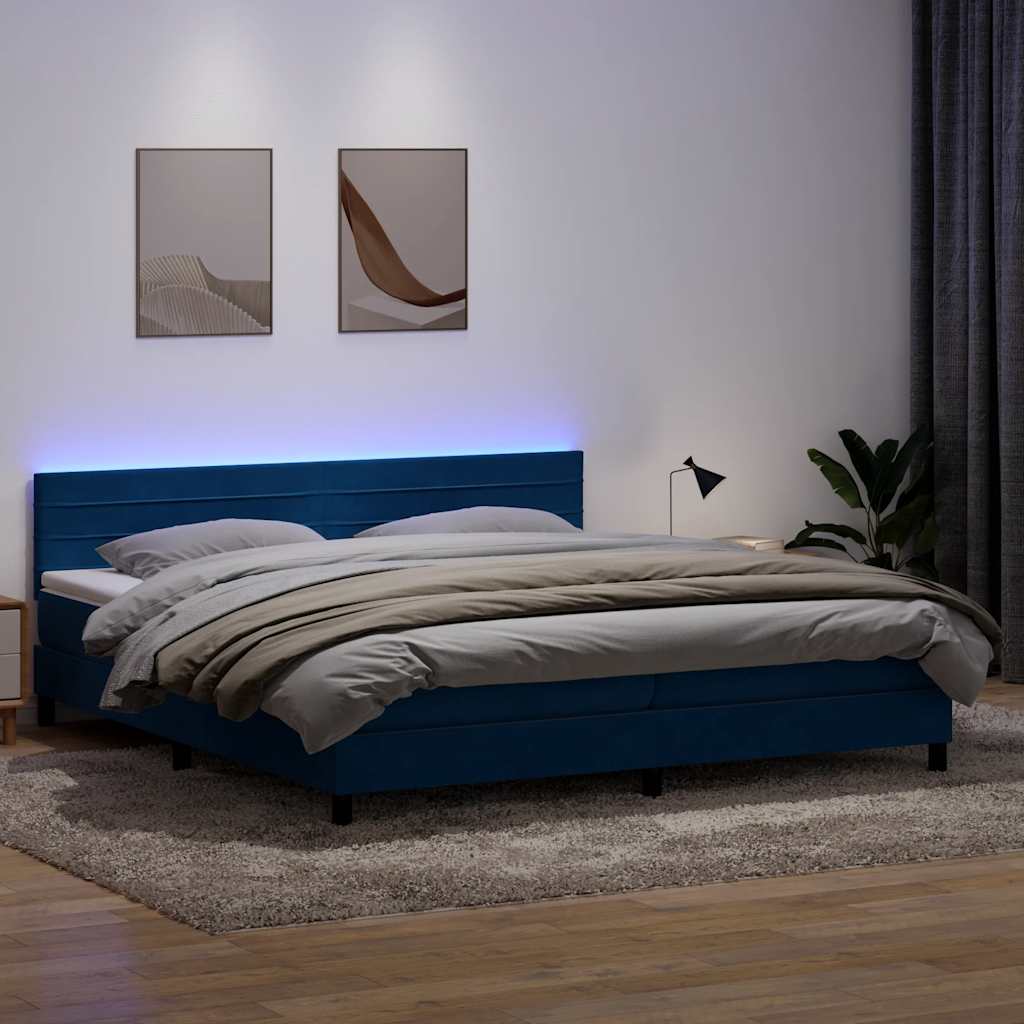 Boxspring met matras en LED fluweel donkerblauw 200x220 cm – afbeelding 1