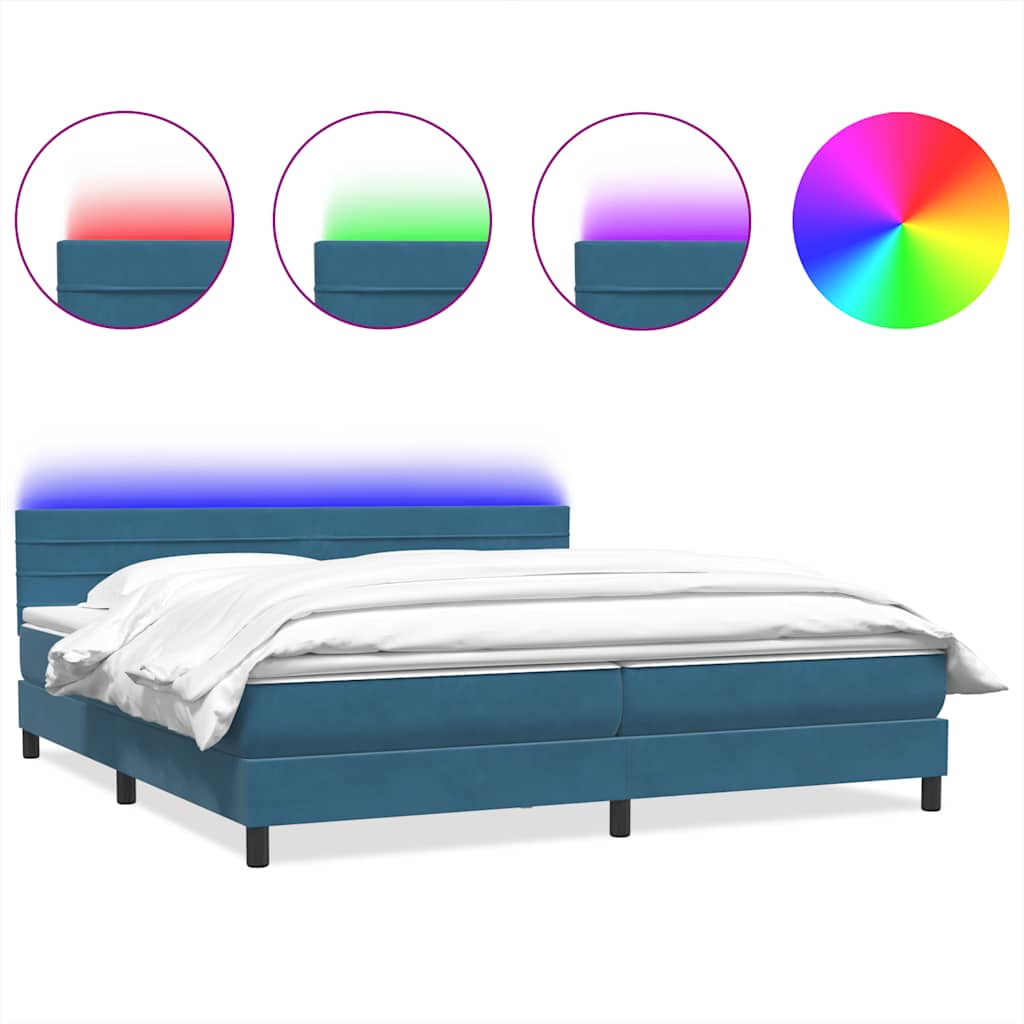 Boxspring met matras en LED fluweel donkerblauw 200x220 cm – afbeelding 2