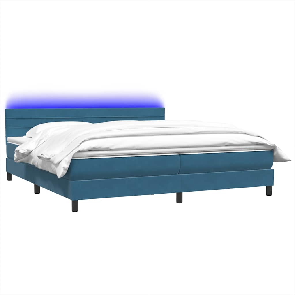 Boxspring met matras en LED fluweel donkerblauw 200x220 cm – afbeelding 3
