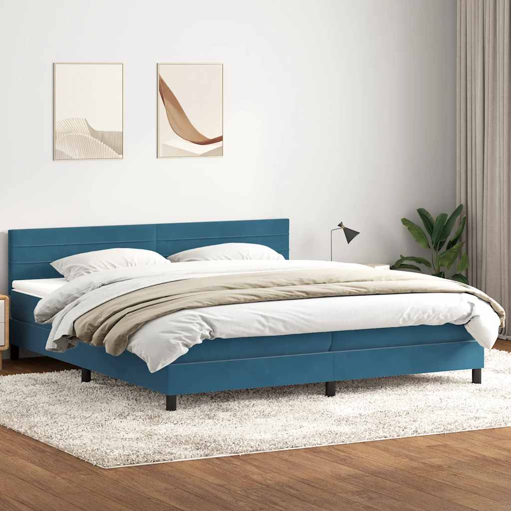 Boxspring met matras en LED fluweel donkerblauw 200x220 cm – afbeelding 4