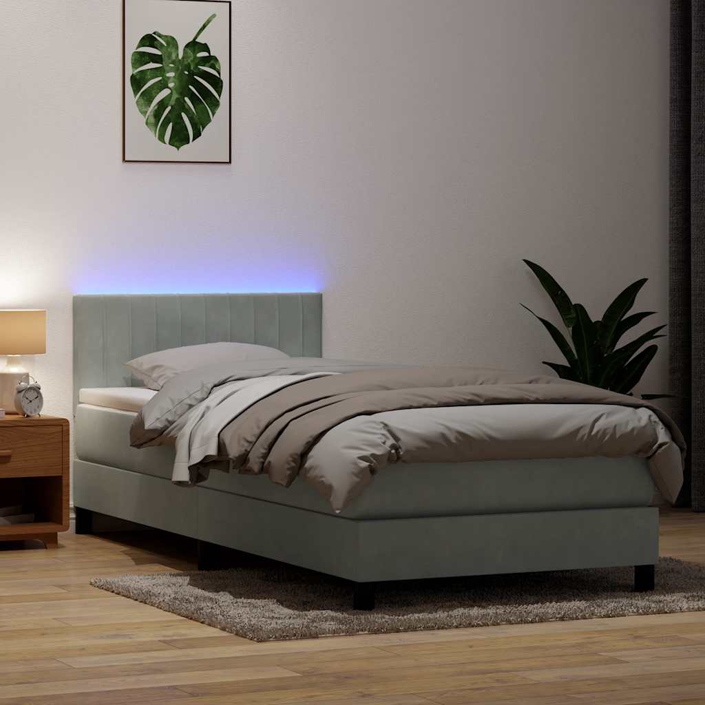 Boxspring met matras en LED fluweel lichtgrijs 80x210 cm – afbeelding 1