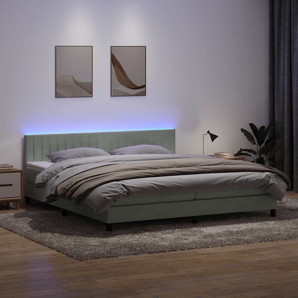 Boxspring met matras en LED fluweel lichtgrijs 200x210 cm – afbeelding 1