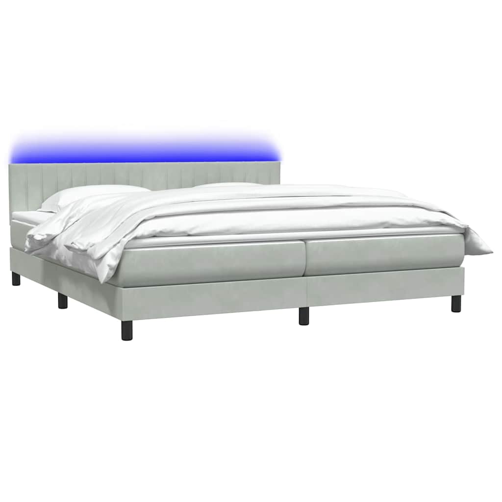 Boxspring met matras en LED fluweel lichtgrijs 200x210 cm – afbeelding 3