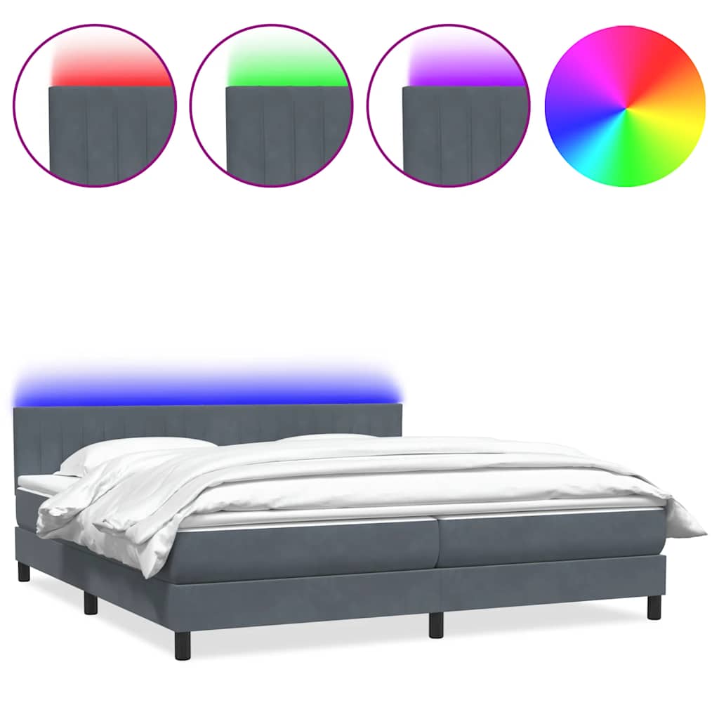 Boxspring met matras en LED fluweel donkergrijs 200x210 cm – afbeelding 2