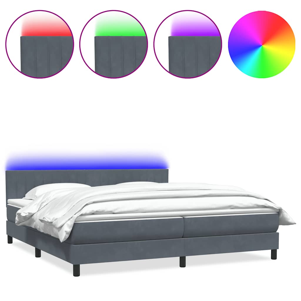 Boxspring met matras en LED fluweel donkergrijs 200x220 cm – afbeelding 2