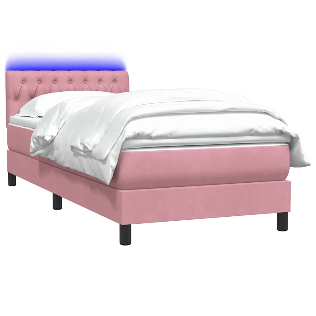 Boxspring met matras en LED fluweel roze 80x210 cm – afbeelding 3