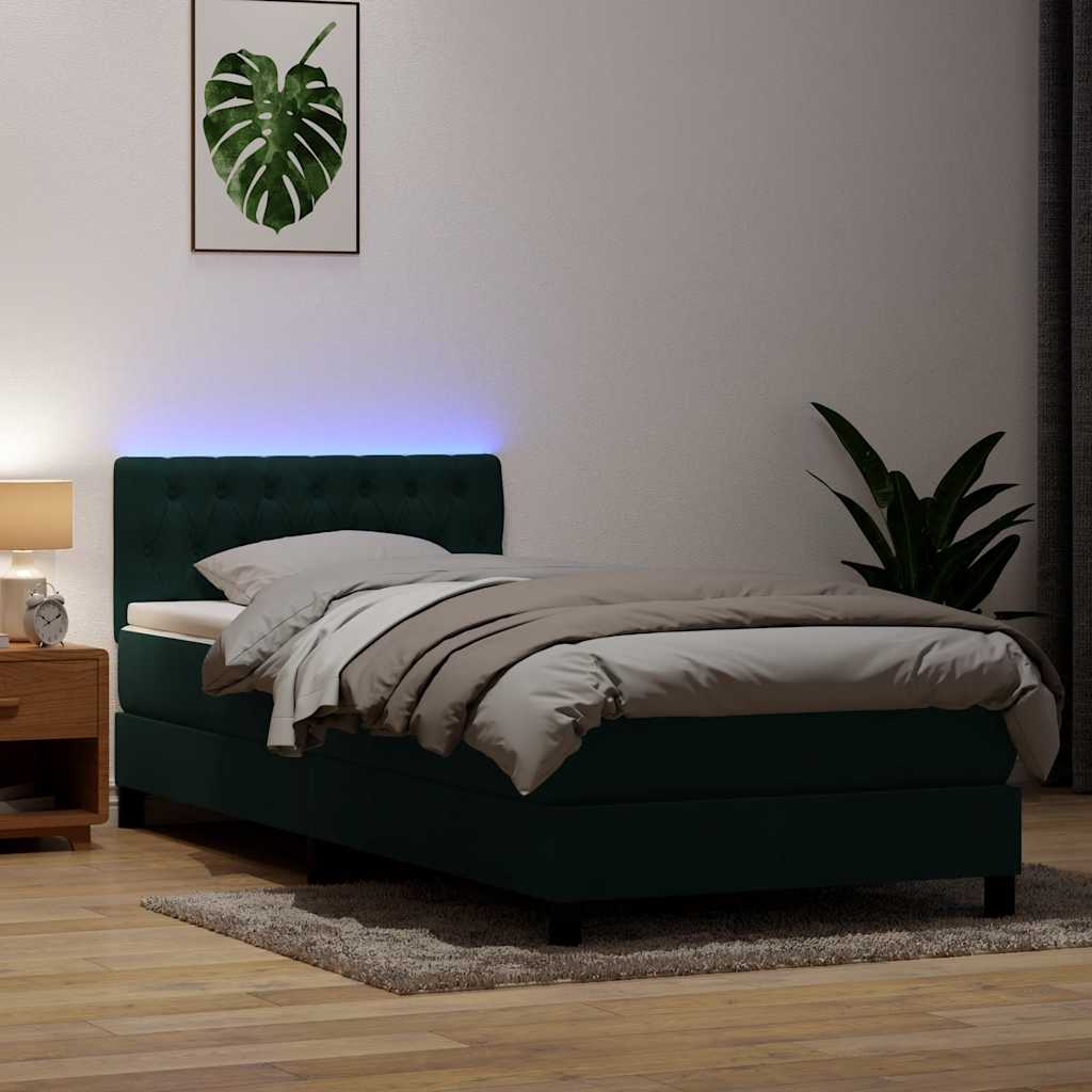 Boxspring met matras en LED fluweel donkergroen 90x210 cm – afbeelding 1