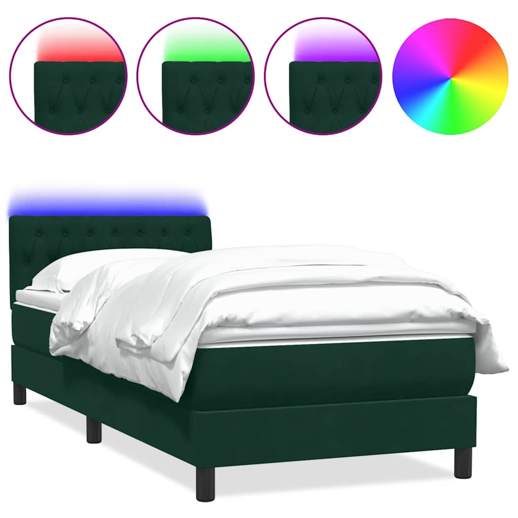 Boxspring met matras en LED fluweel donkergroen 90x210 cm – afbeelding 2