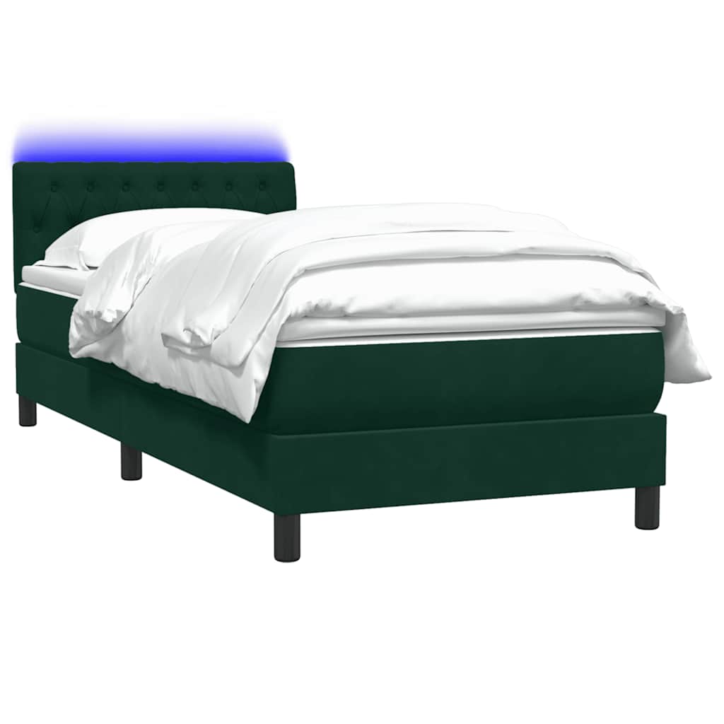 Boxspring met matras en LED fluweel donkergroen 90x210 cm – afbeelding 3
