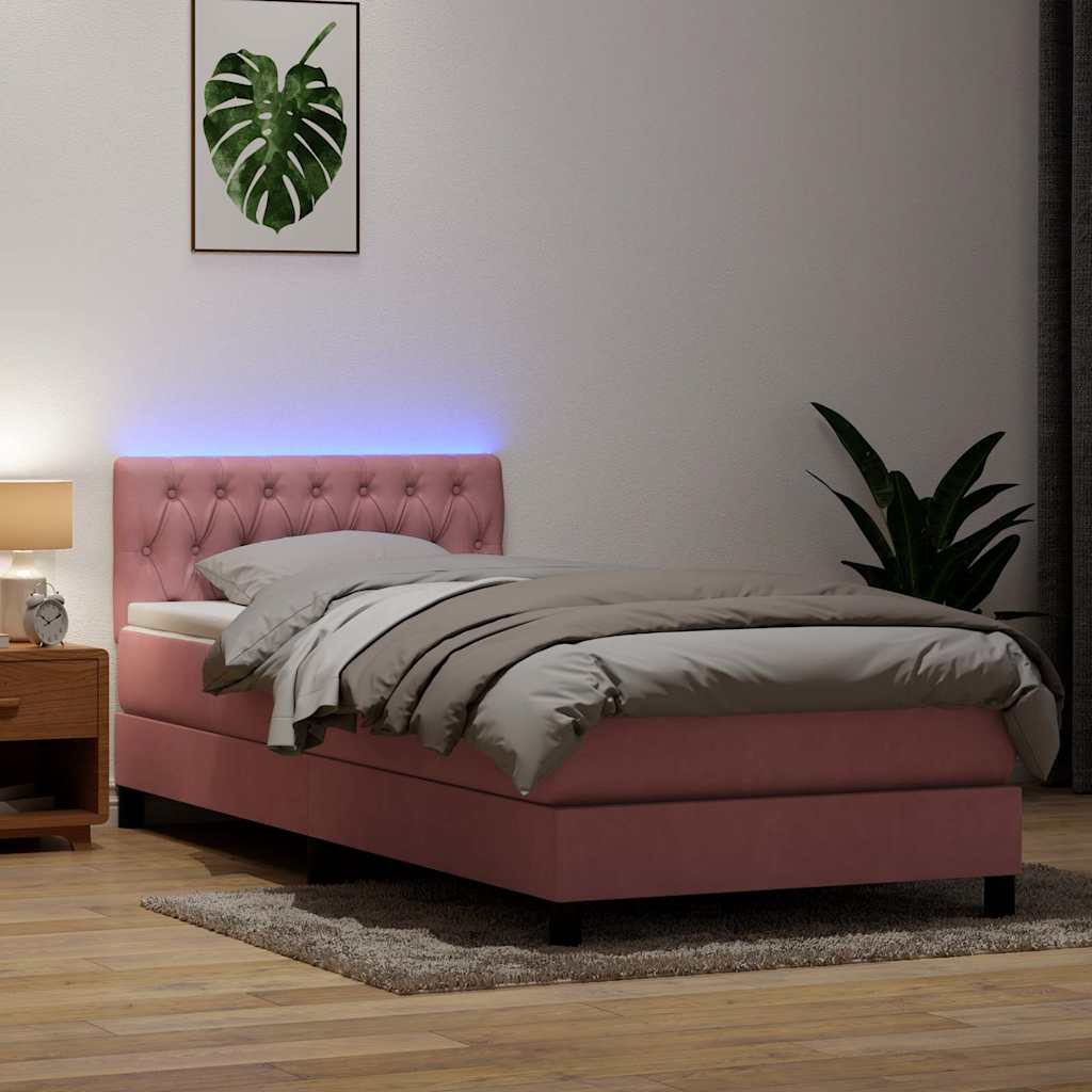 Boxspring met matras en LED fluweel roze 90x210 cm – afbeelding 1