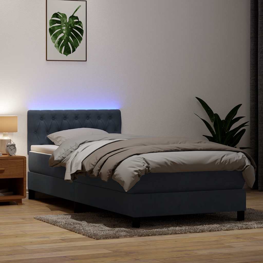 Boxspring met matras en LED fluweel donkergrijs 100x210 cm – afbeelding 1