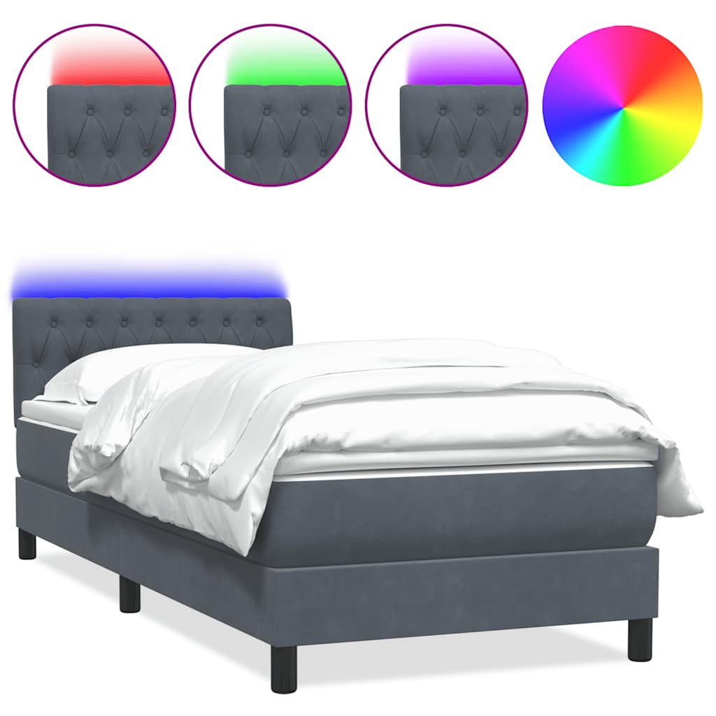Boxspring met matras en LED fluweel donkergrijs 100x210 cm – afbeelding 2