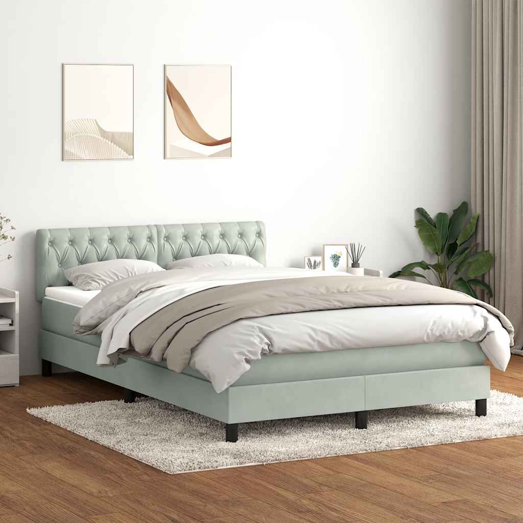 Boxspring met matras en LED fluweel lichtgrijs 160x210 cm – afbeelding 1