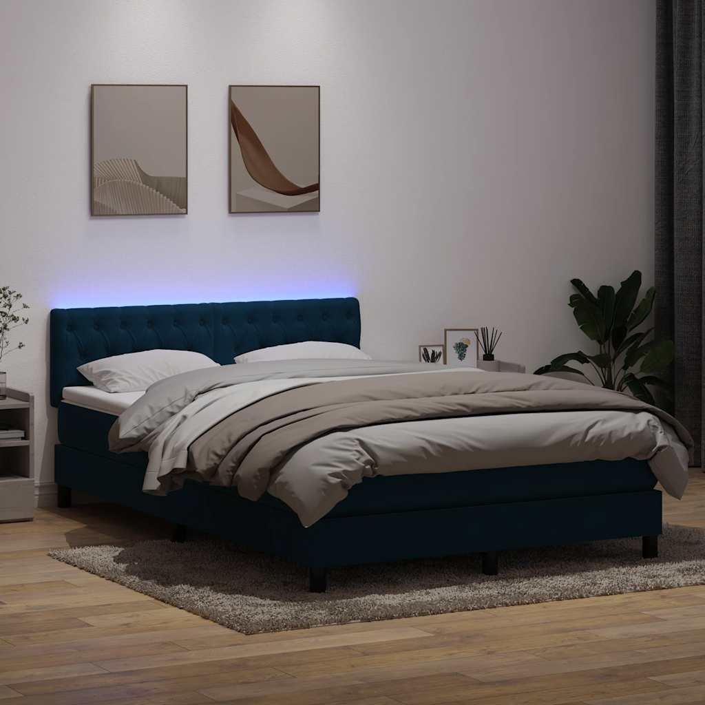 Boxspring met matras en LED fluweel donkerblauw 160x210 cm – afbeelding 4