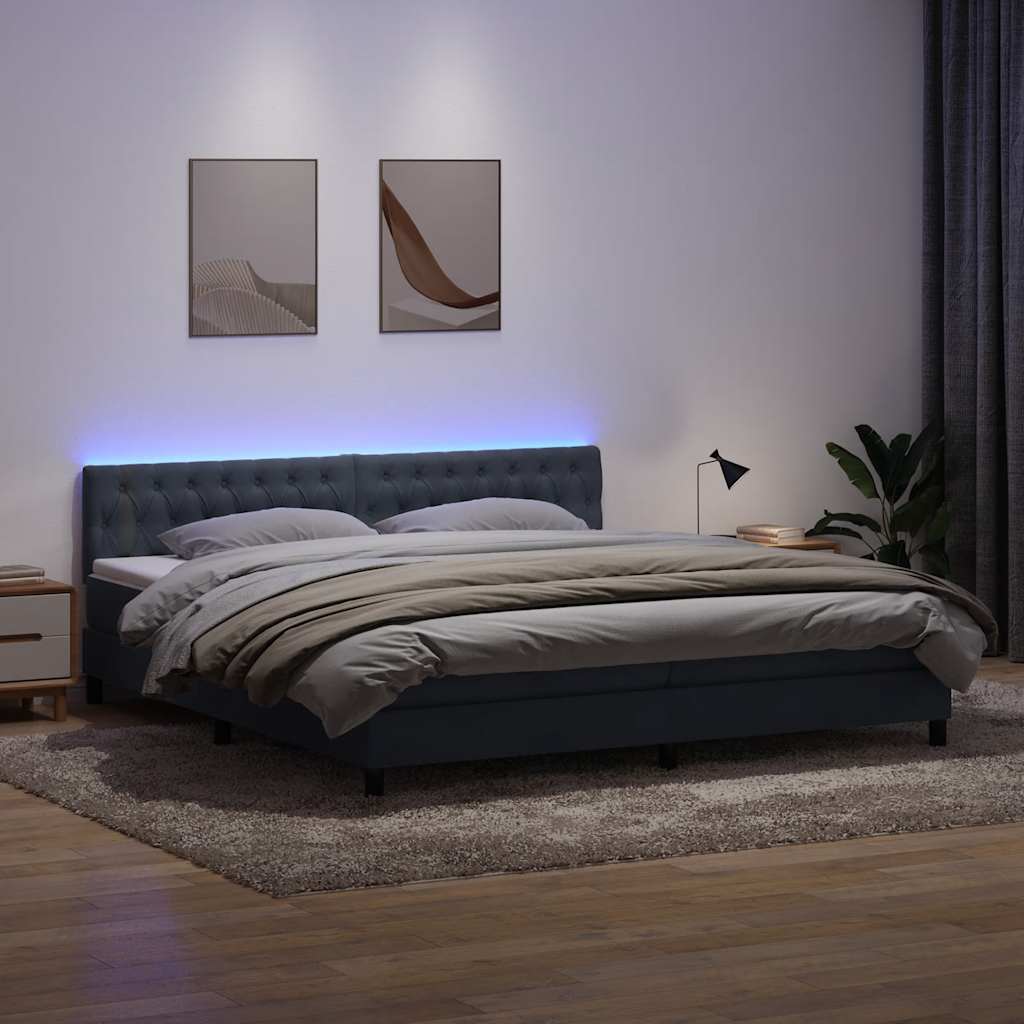 Boxspring met matras en LED fluweel donkergrijs 180x210 cm – afbeelding 1