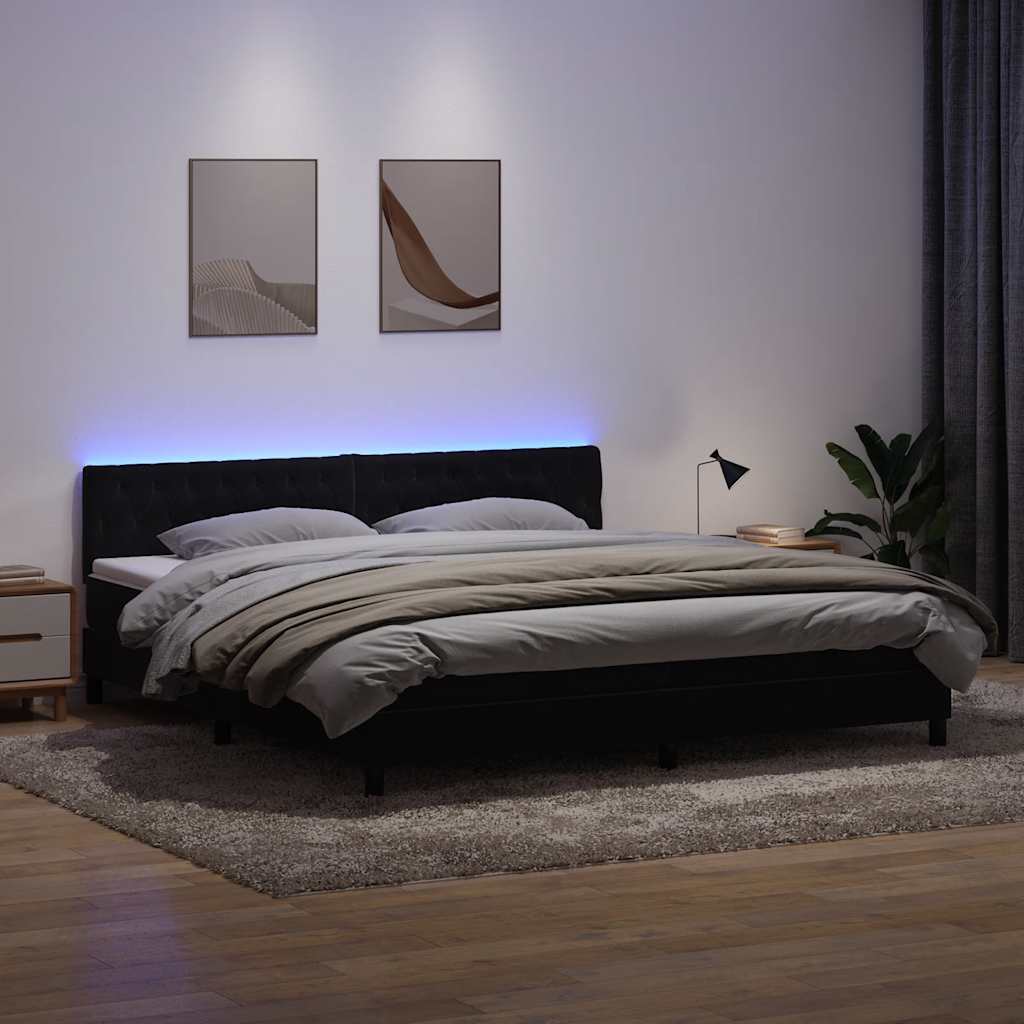 Boxspring met matras en LED fluweel zwart 180x210 cm – afbeelding 1