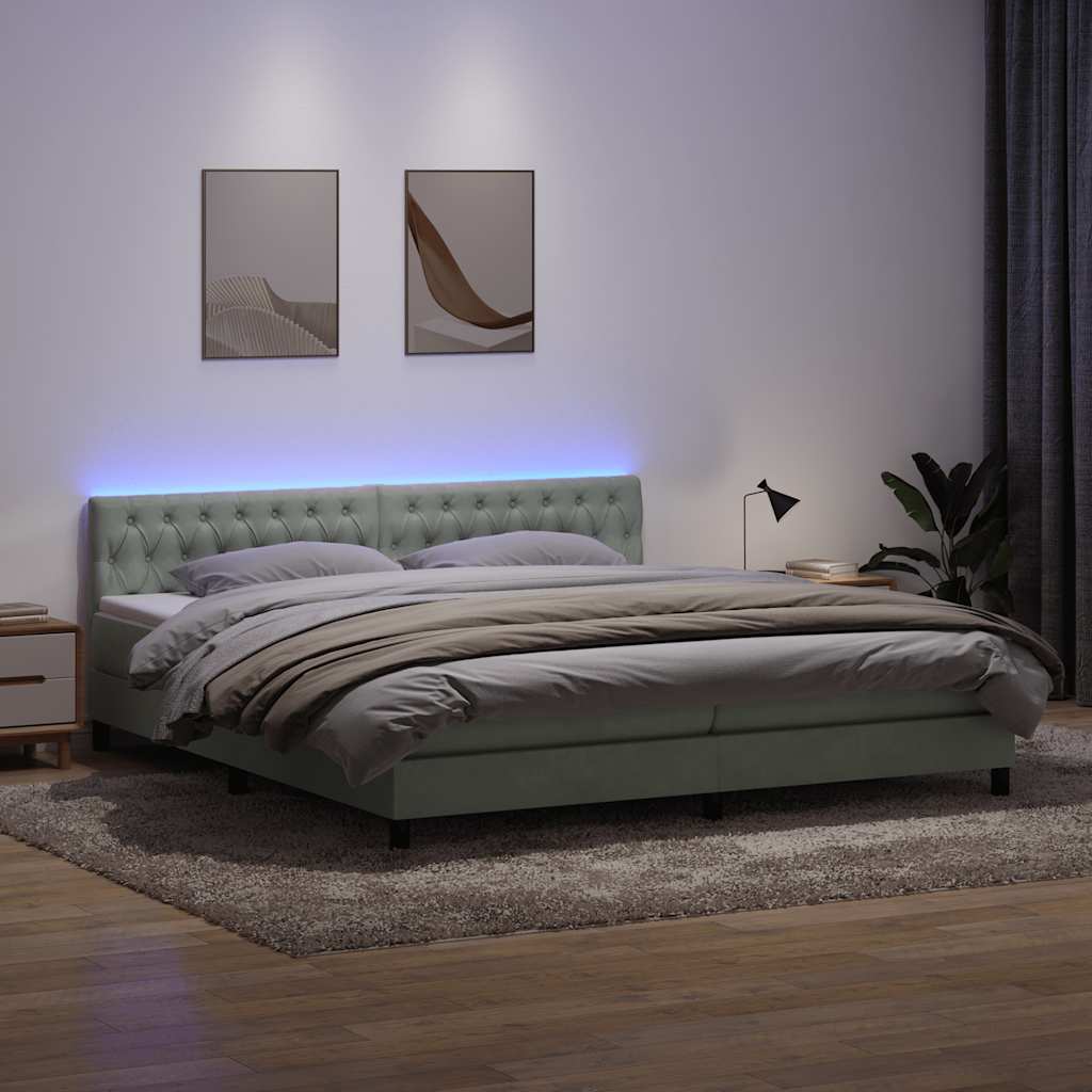 Boxspring met matras en LED fluweel lichtgrijs 200x210 cm – afbeelding 1