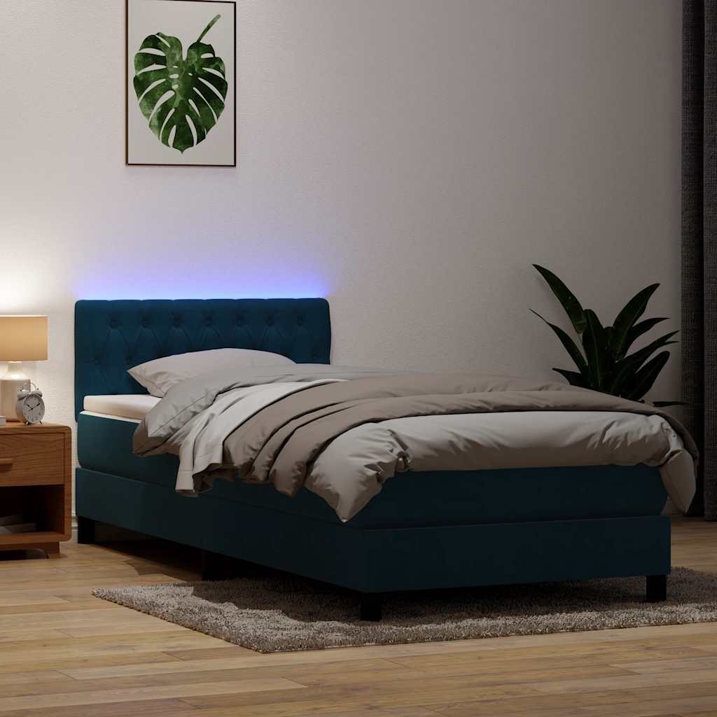 Boxspring met matras en LED fluweel donkerblauw 100x220 cm – afbeelding 1
