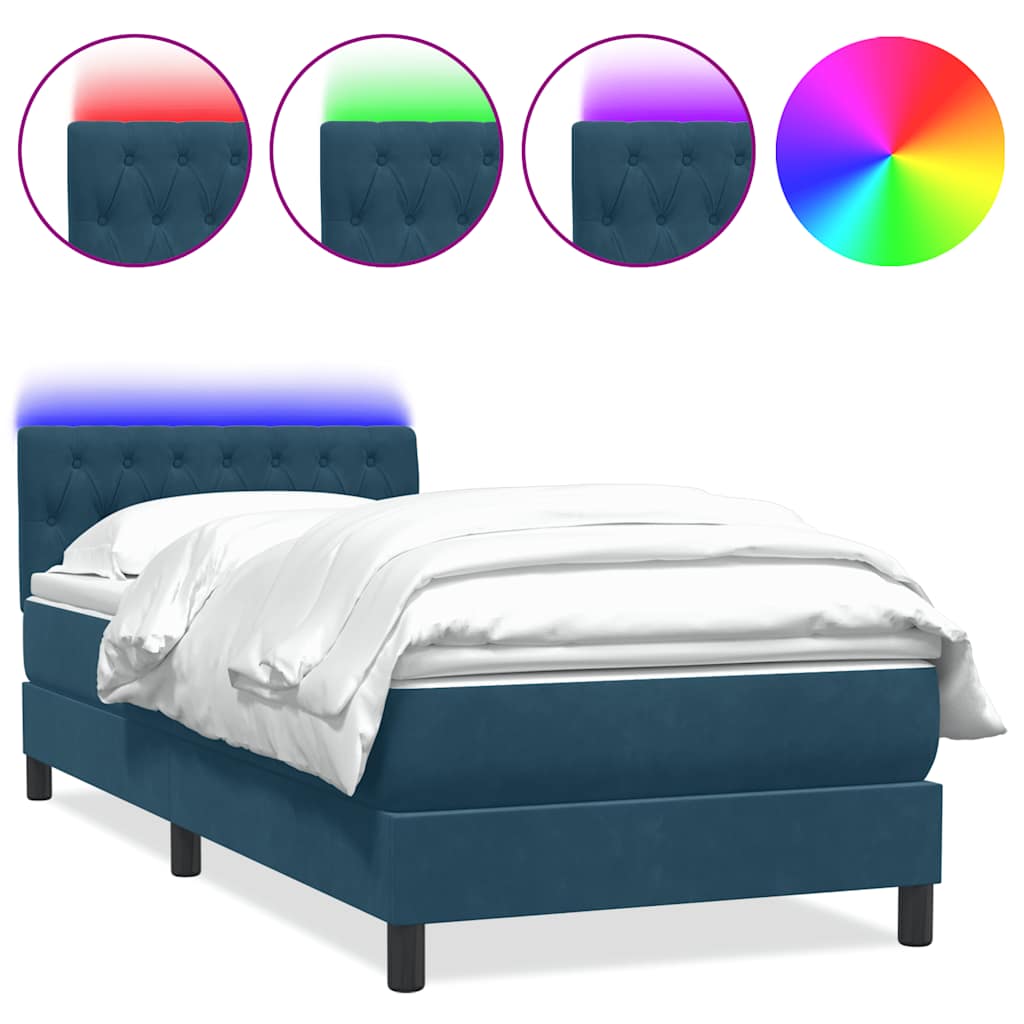 Boxspring met matras en LED fluweel donkerblauw 100x220 cm – afbeelding 2