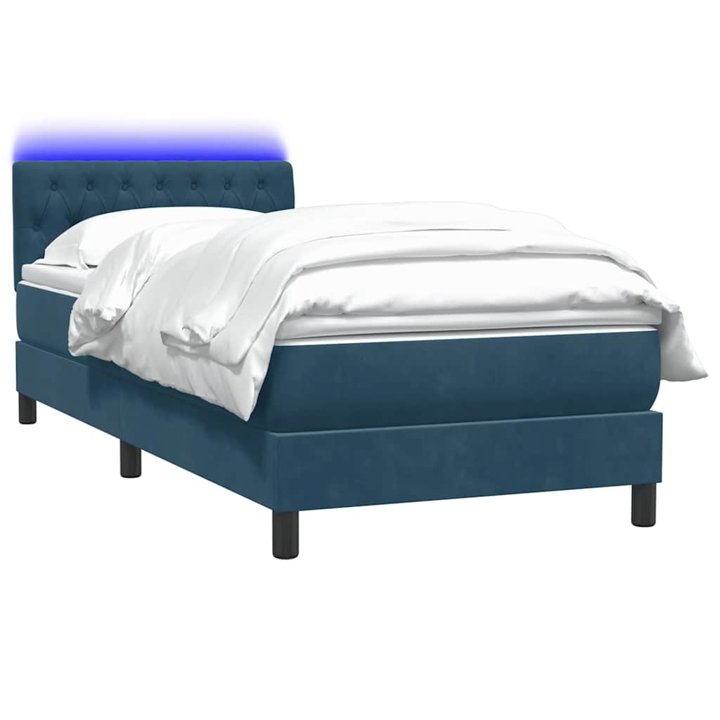 Boxspring met matras en LED fluweel donkerblauw 100x220 cm – afbeelding 3