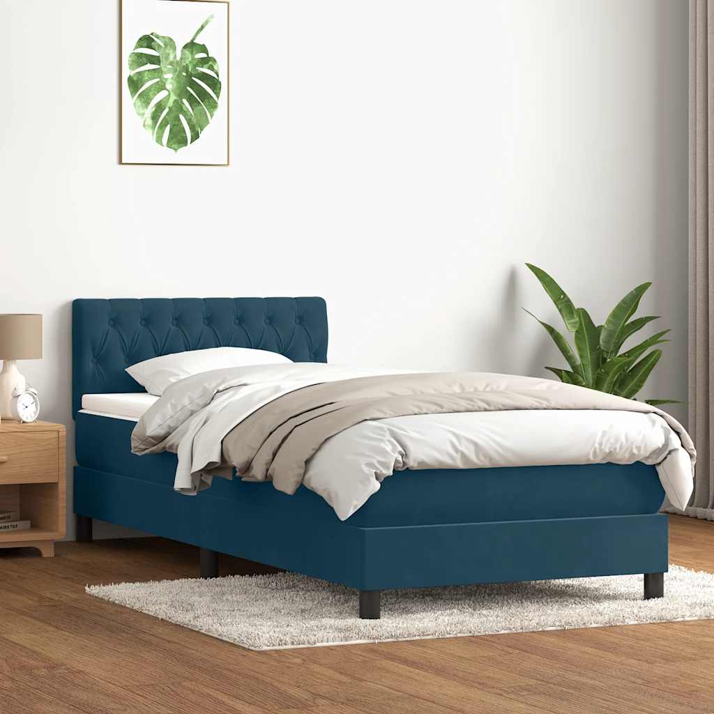 Boxspring met matras en LED fluweel donkerblauw 100x220 cm – afbeelding 4
