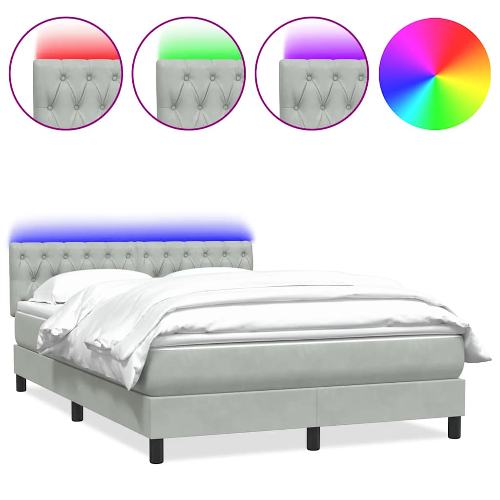 Boxspring met matras en LED fluweel lichtgrijs 140x220 cm – afbeelding 2