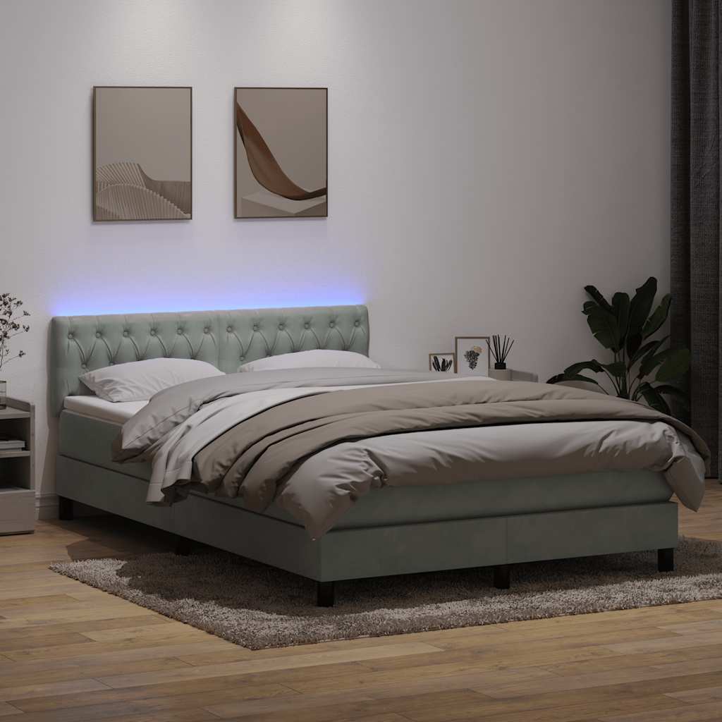 Boxspring met matras en LED fluweel lichtgrijs 140x220 cm – afbeelding 4