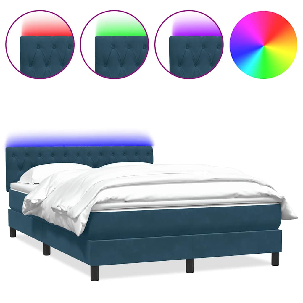 Boxspring met matras en LED fluweel donkerblauw 140x220 cm – afbeelding 2
