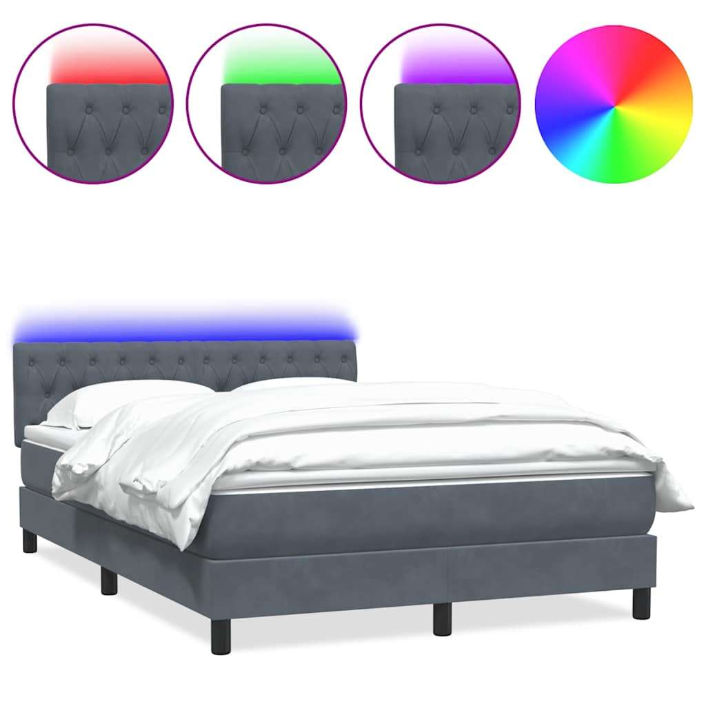 Boxspring met matras en LED fluweel donkergrijs 160x220 cm – afbeelding 2