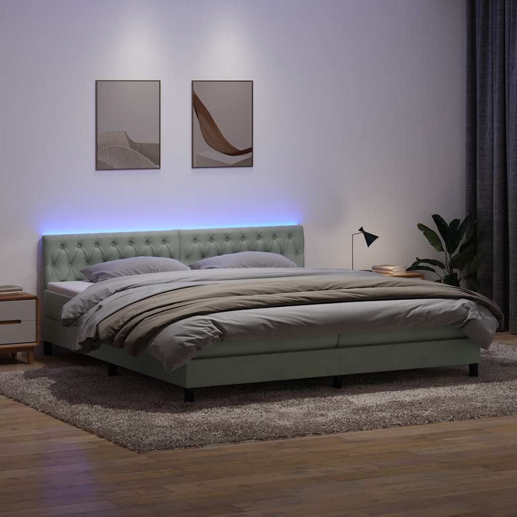 Boxspring met matras en LED fluweel lichtgrijs 180x220 cm – afbeelding 1