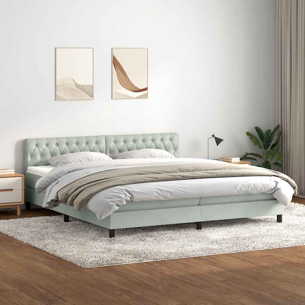 Boxspring met matras en LED fluweel lichtgrijs 180x220 cm – afbeelding 4