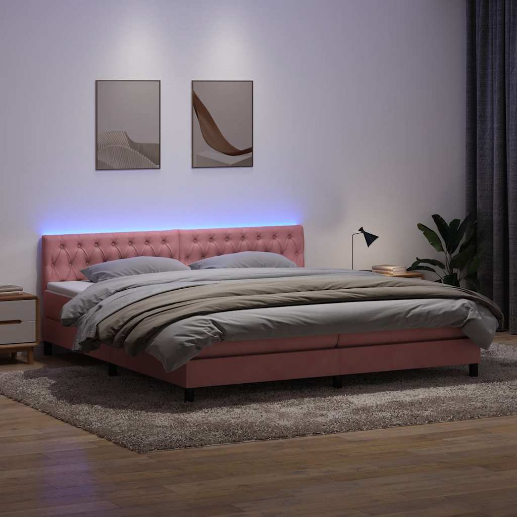 Boxspring met matras en LED fluweel roze 180x220 cm – afbeelding 1