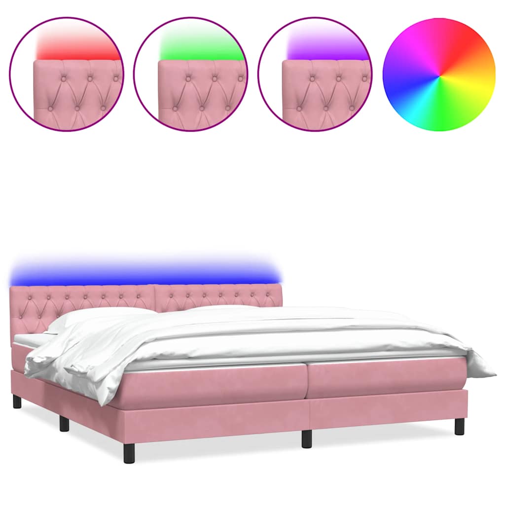 Boxspring met matras en LED fluweel roze 180x220 cm – afbeelding 2